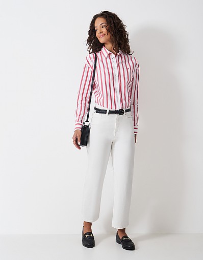 Boyfriend Poplin Shirt in Red & White