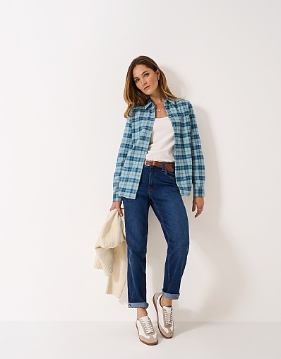 Flannel Cotton Classic Fit Shirt in Blue Check