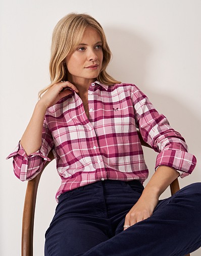 Flannel Cotton Classic Fit Shirt in Pink and White Check