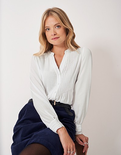 Abigail Pintuck Blouse in White