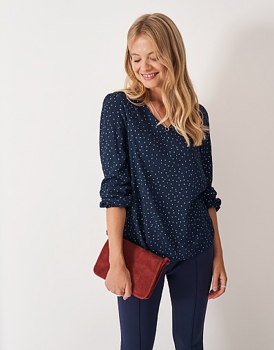Evelyn Blouse in Navy Blue Dot Print