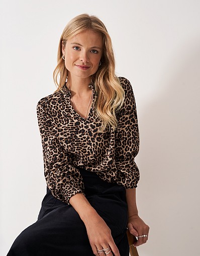 Beatrice Blouse in Brown Leopard Print