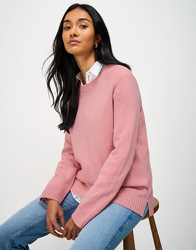 Harmony Crew Neck Saddle Shoulder Jumper in Pink