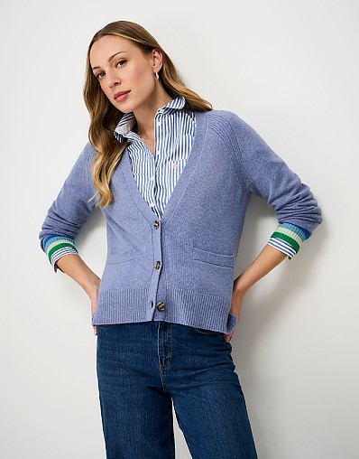 Harmony Relaxed-Fit Merino Wool Cardigan in Blue