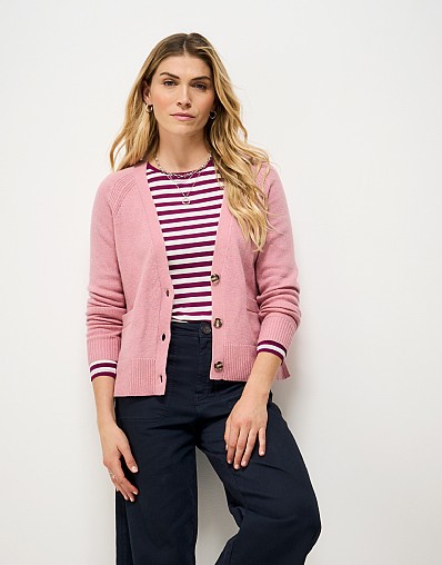 Harmony Relaxed-Fit Merino Wool Cardigan in Pink