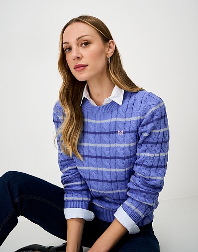 Heritage Cable Knit jumper in Blue Stripe