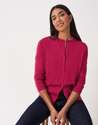 Merino Wool Crew Cardigan in Pink