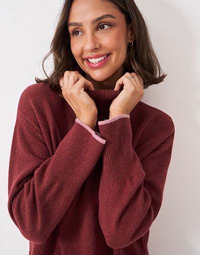 Harmony Merino Blend Drop Shoulder Funnel Neck Jumper in Maple