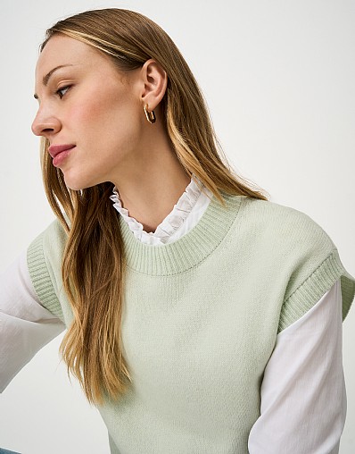 Harmony Crew Neck Knitted Vest in Mint Green