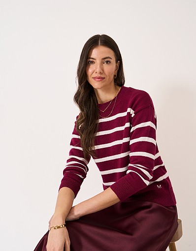 Roll-Edge Striped Cotton Jumper in Red & White