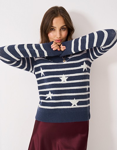 Glitterball Star Jumper in Navy and White