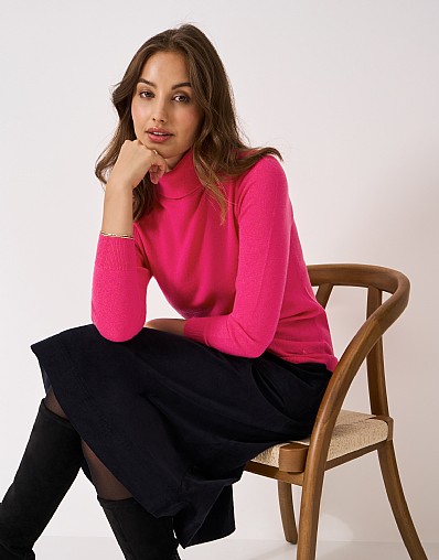 Libby Merino Wool & Cashmere Roll Neck Jumper in Pink