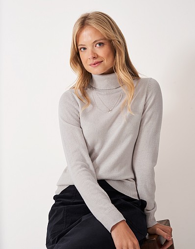 Libby Merino Wool & Cashmere Roll Neck Jumper in Grey