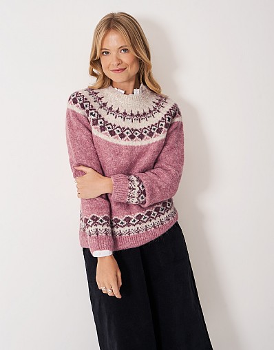 Crew Neck Yoke FairIsle Jumper in Pink