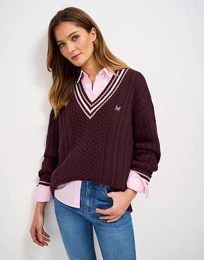 Oversized Cotton Cricket Jumper in Burgundy