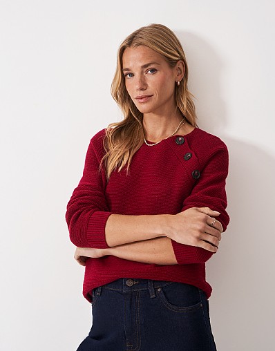 Harmony Button Neck Jumper in Cherry