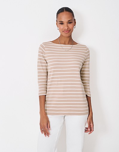 Ultimate Breton Top in Beige & White Stripes