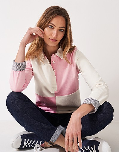 Harlequin Rugby Shirt in Pink and White