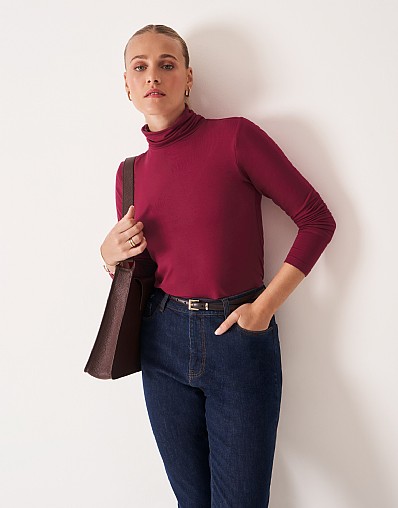 Modal Blend Second Skin Roll Neck Top in Red