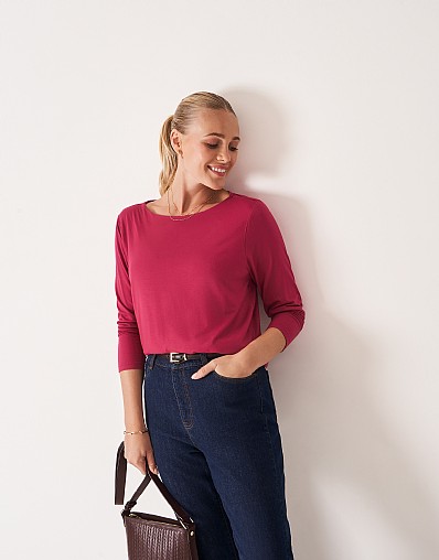 Jemma Boat Neck Top in Cherry Red