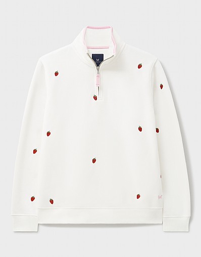 Sweat Blanc Rayé Crew Clothing 1/4 Zip - Taille 12 - Femme - Coton