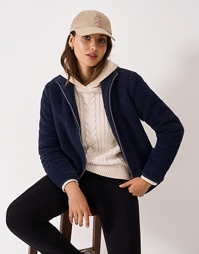 Borg Zip Through Fleece in Navy