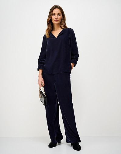 Velvet Palazzo Trousers in Navy