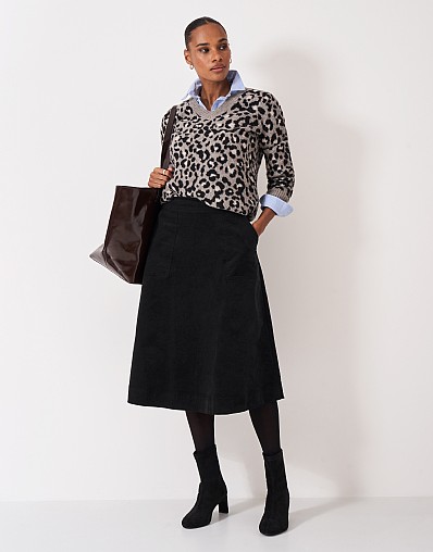 Layla Cord Midi Skirt in Black