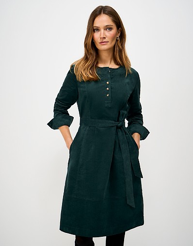 Hattie Midi Cord Dress in Forest Green