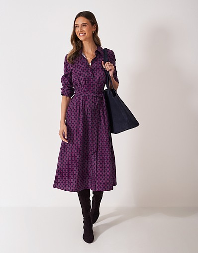 Fearne Darted Shirt Dress in Navy and Purple Geo Print