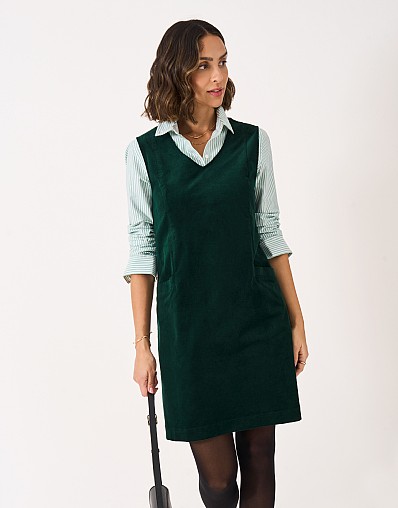 Avery Cord Pinafore Dress in Green