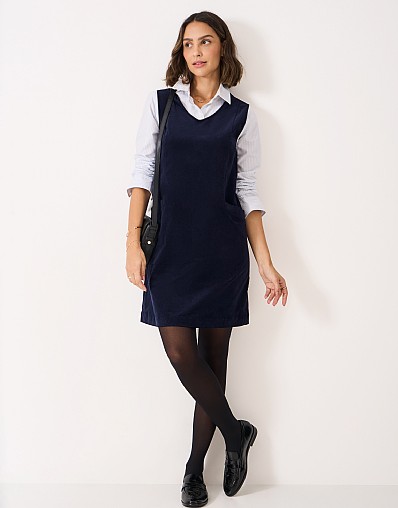 Avery Cord Pinafore Dress in Navy
