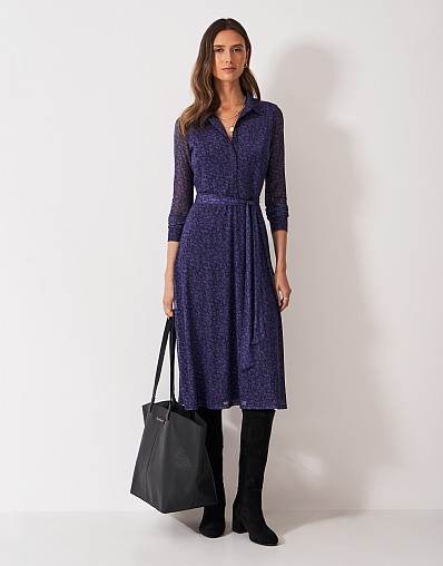 Verona Jersey Mesh Shirt Dress in Blue