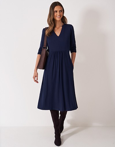 Daisy Embroidered Jersey Dress in Navy