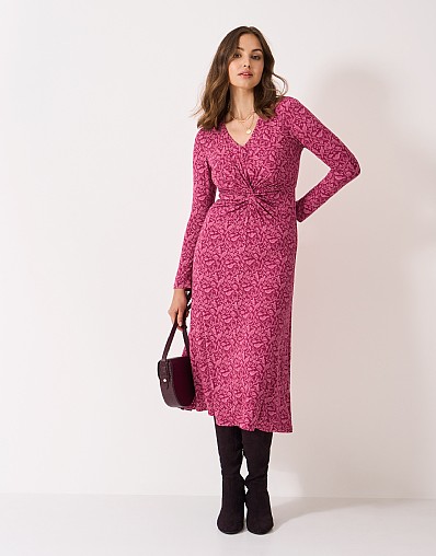 Twist Long Sleeve Dress in Berry Print