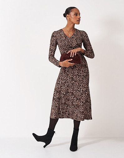 Jersey Long Sleeve Dress in Leopard Print