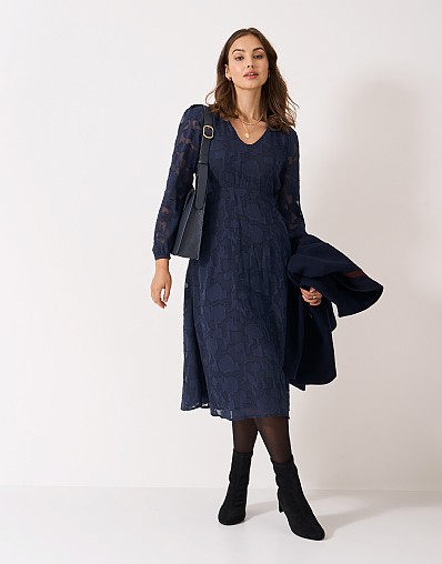 Ines Jacquard Dress in Navy