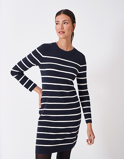 Adrianna Dress in Navy and White Stripes