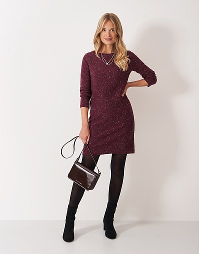 Cara Knitted Glitterball Dress in Burgundy Red