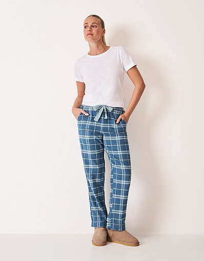 Cotton-Flannel Pyjama Bottoms in Blue Check