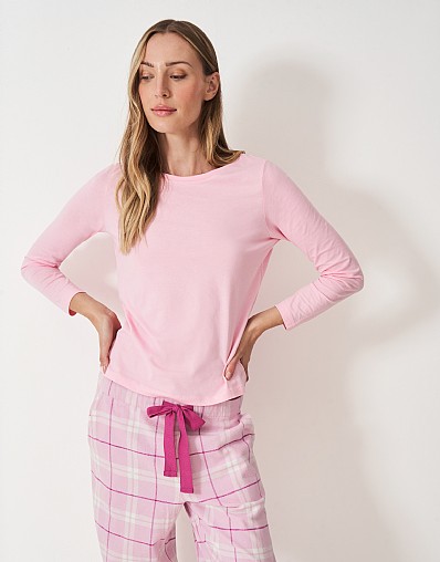 Cotton-Flannel Pyjama Bottoms in Pink Check