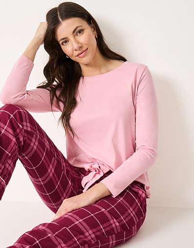 Jersey & Flannel PJ Set in Pink & Berry Check