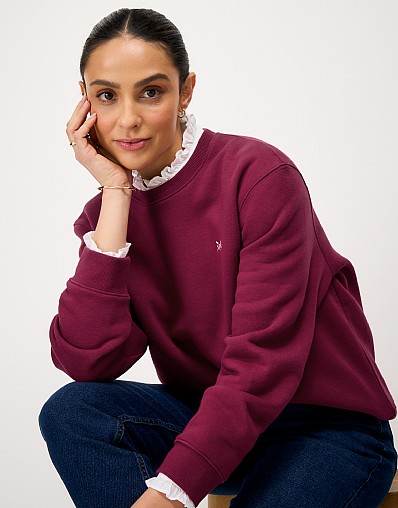 Crew Neck Cotton Blend Sweatshirt in Beet Red