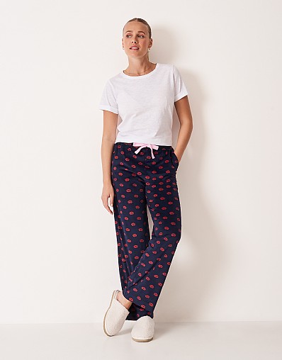 Supersoft Lounge Bottoms in Navy with Red Lip Print