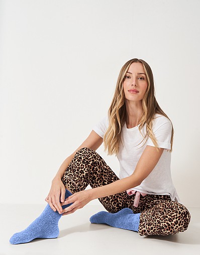 Cotton-Blend Flannel Pyjama Bottoms in Leopard Print