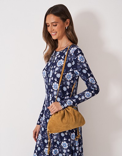 Drawstring Crossbody Bag in Caramel