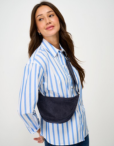 Corduroy Mini Half Moon Bag in Dark Navy