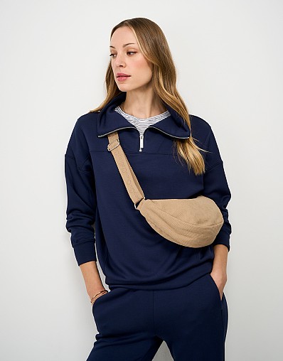 Corduroy Mini Half Moon Bag in Brown