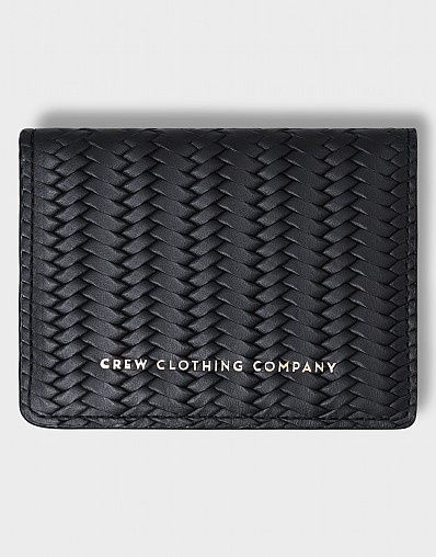 Woven Emboss Leather Card Holder in Black