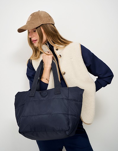 Baffle Nylon Tote Bag in Navy